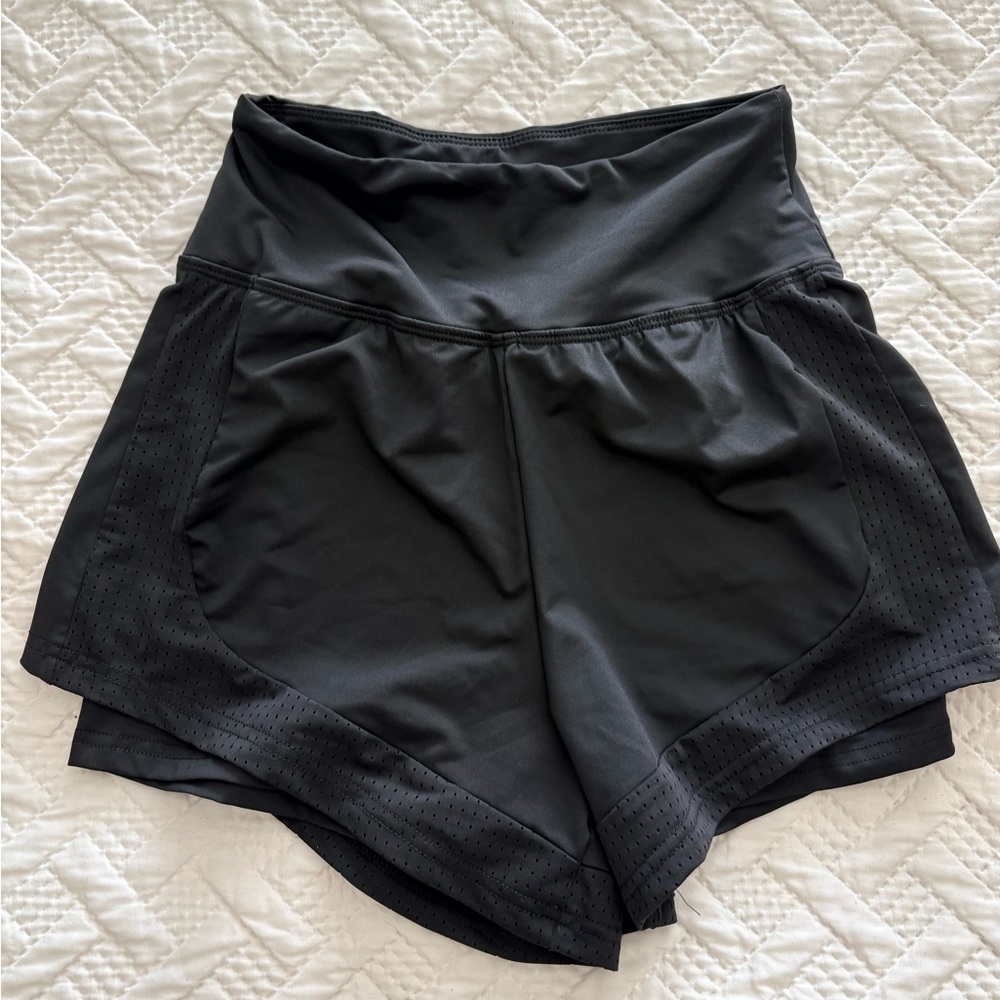 SHEIN Black High-Rise Athletic Layered Shorts